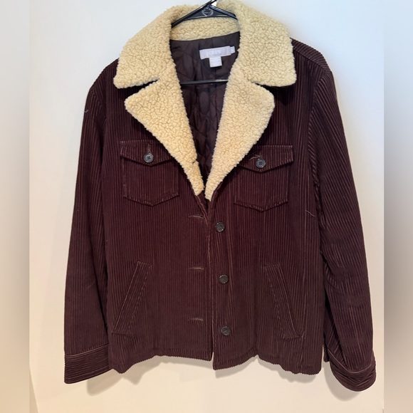 J. Crew Dark Brown Corduroy Jacket with Cream Sherpa Collar - Picture 1 of 6